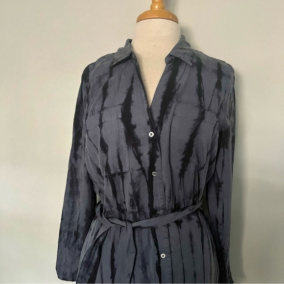 NEW NWT Hatley Blue Navy Tie Dye Button Down Belted Long Sleeve Maxi Dress - Picture 7 of 16